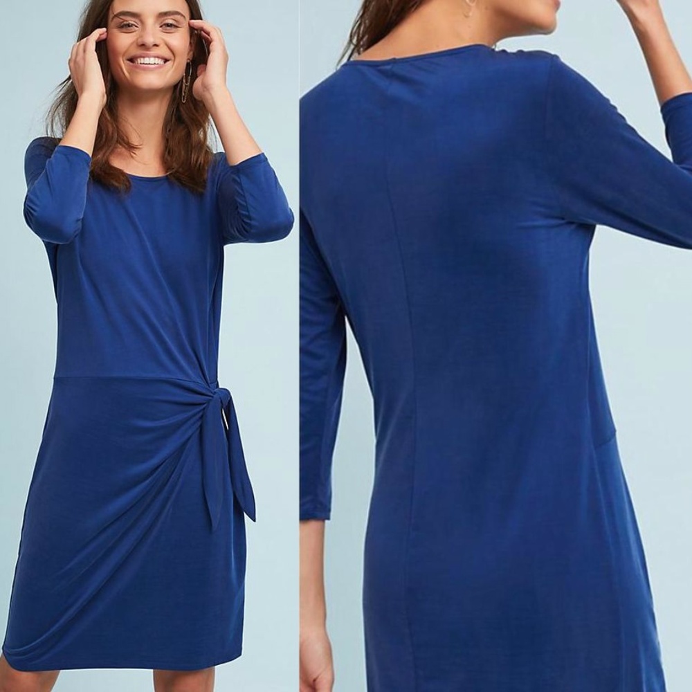 ANTHROPOLOGIE SANIBEL TIE-WAIST DRESS by Dolan Blue Knit NWT